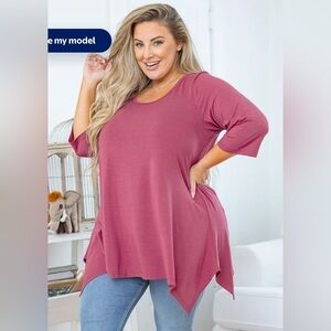 SHOWMALL Plus Size Women Top 3/4 Sleeve Clothes Purple Red